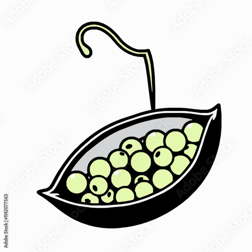 green pea pod outline vector illustration with small round peas inside