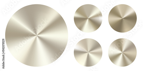 Gold radial color shield. Medal coin circle badge, metal bronze button disc. 3d award seal effect. Vector round dark circular gradient. Brushed golden winner stamp. Warranty diploma stainless plate