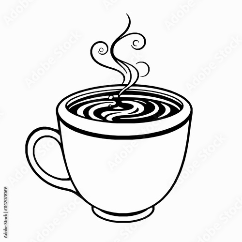  coffee cup outline vector illustration with steaming swirls and mug details