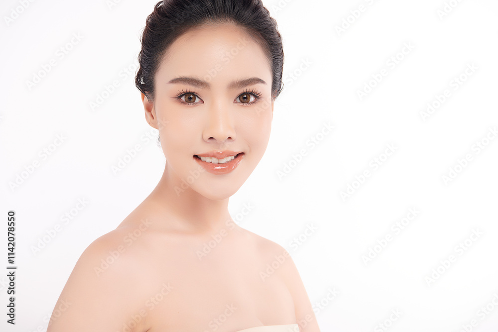 Beautiful young asian woman with clean fresh skin on white background, Face care, Facial treatment, Cosmetology, beauty and spa, Asian women portrait. Beautiful young asian woman with clean fresh skin on white background, Face care, Facial treatment, Cosmetology, beauty and spa, Asian women portrait.