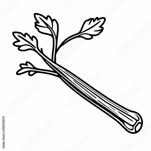 celery stick outline vector illustration with ribbed stalks and leafy top