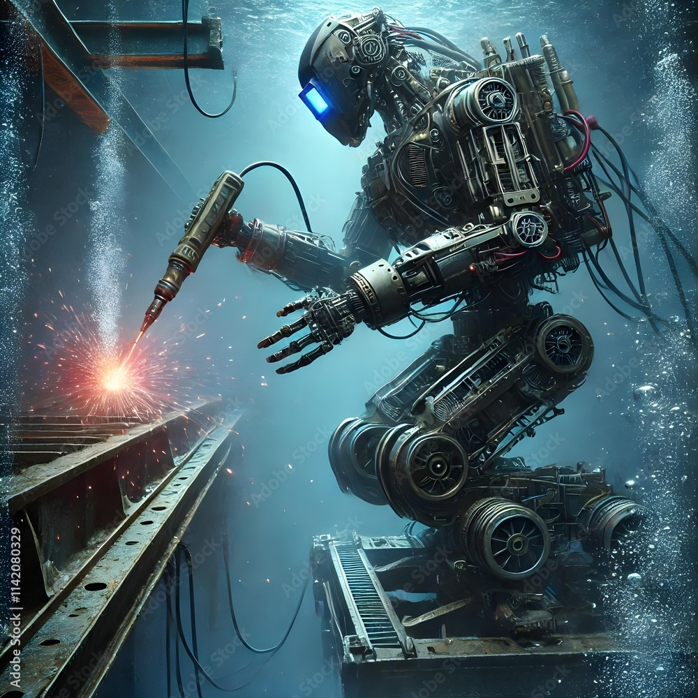 Futuristic AI-Powered Underwater Welding Robot – Advanced Technology in Industrial Work Environments Futuristic AI-Powered Underwater Welding Robot – Advanced Technology in Industrial Work Environments