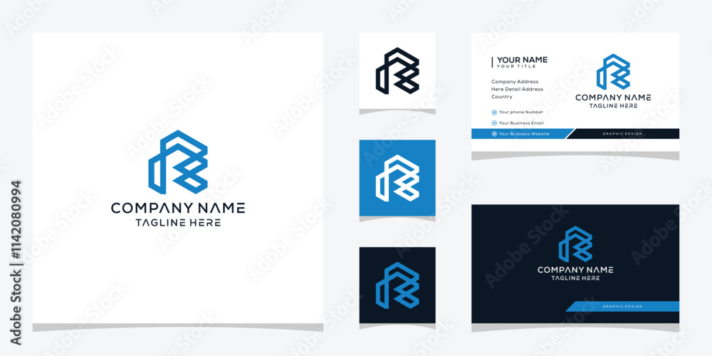 geometric letter R technology business logo design, business card vector template geometric letter R technology business logo design, business card vector template