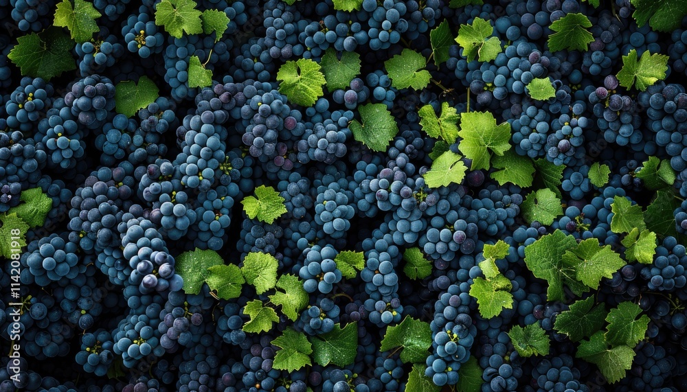 Lush Clusters Of Dark Grapes And Green Vines