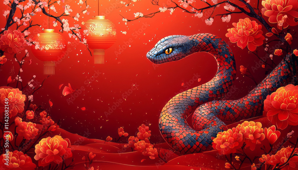 Obraz premium Snake, chinese New Year, oriental, AI generative