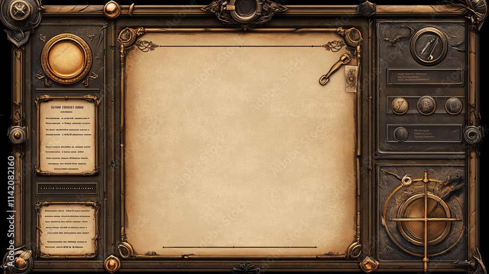 Set of game stone frames, bars, ui scrolls, boards with antique ...