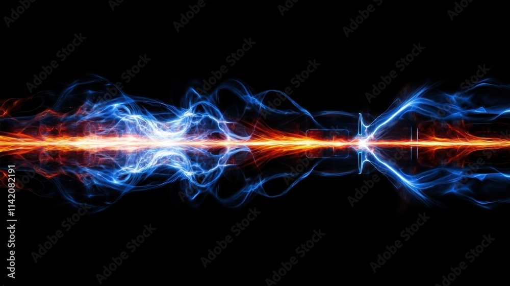 Obraz premium Abstract Energy Wave with Dynamic Blue and Orange Light on a Black Background