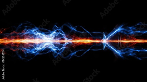 Abstract Energy Wave with Dynamic Blue and Orange Light on a Black Background
