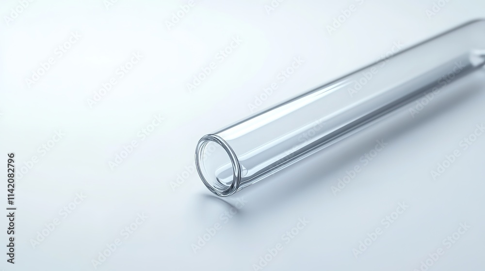 Clear glass test tube on white backdrop, minimalistic style Clear glass test tube on white backdrop, minimalistic style