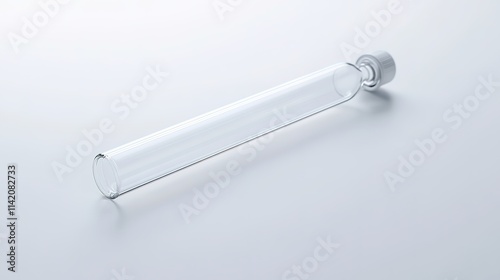 Clear glass test tube on white background with space for text