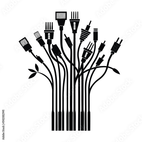 a black and white illustration of a bunch of electrical cables