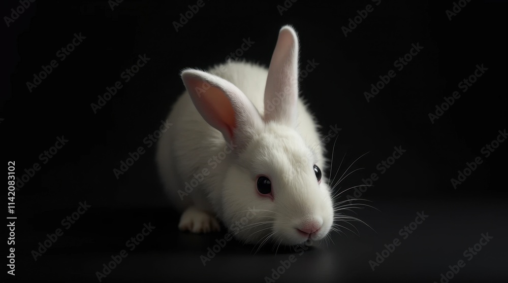White-Eyed Rabbit Close-Up on Black Background White-Eyed Rabbit Close-Up on Black Background