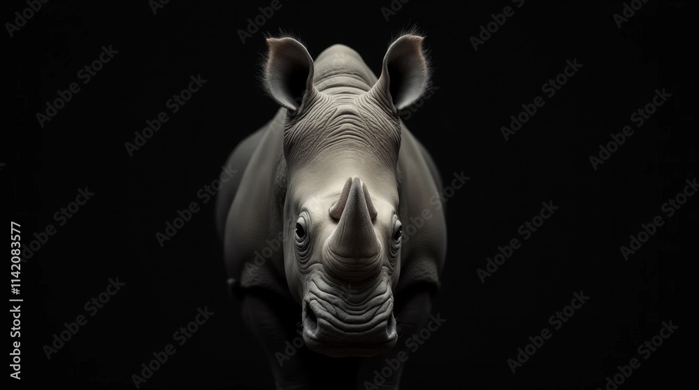 Rhinoceros Close-up with Piercing Gray Eyes Rhinoceros Close-up with Piercing Gray Eyes