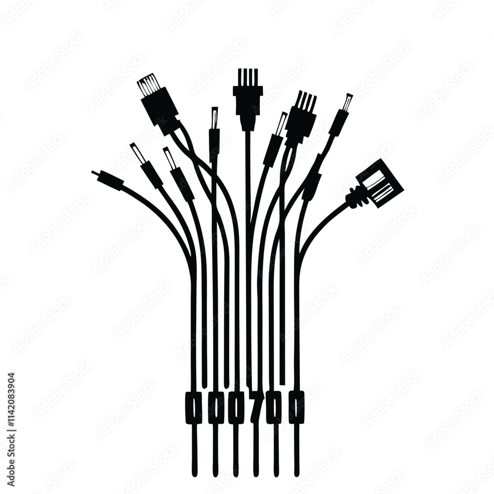 a black and white illustration of a bunch of electrical cables a black and white illustration of a bunch of electrical cables