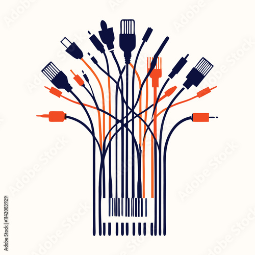 a black and white illustration of a bunch of electrical cables