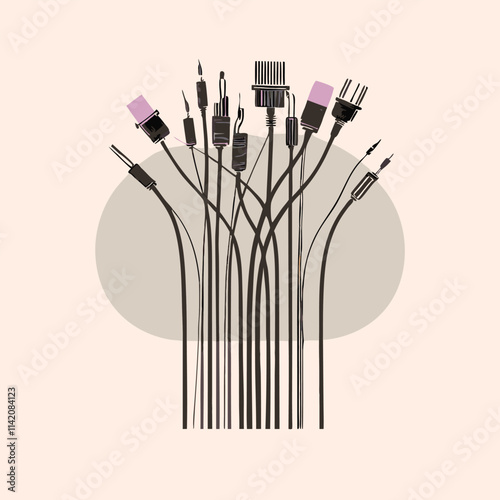 a black and white illustration of a bunch of electrical cables