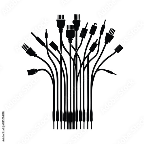 a black and white illustration of a bunch of electrical cables