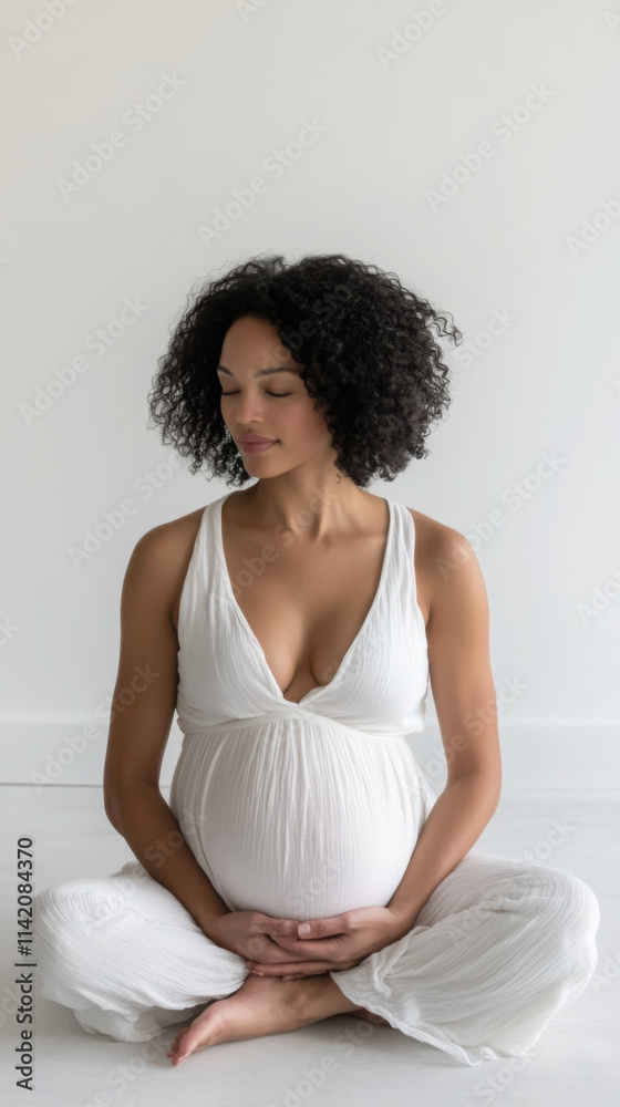 Serene pregnant woman meditating in a peaceful studio setting for tranquility and relaxation Serene pregnant woman meditating in a peaceful studio setting for tranquility and relaxation