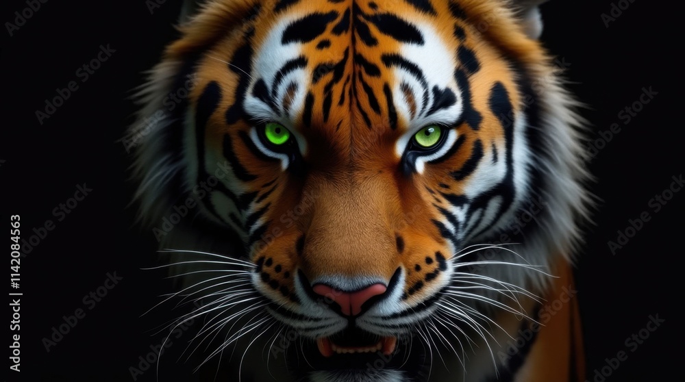 Fototapeta premium Fierce Tiger with Green Eyes Close-Up