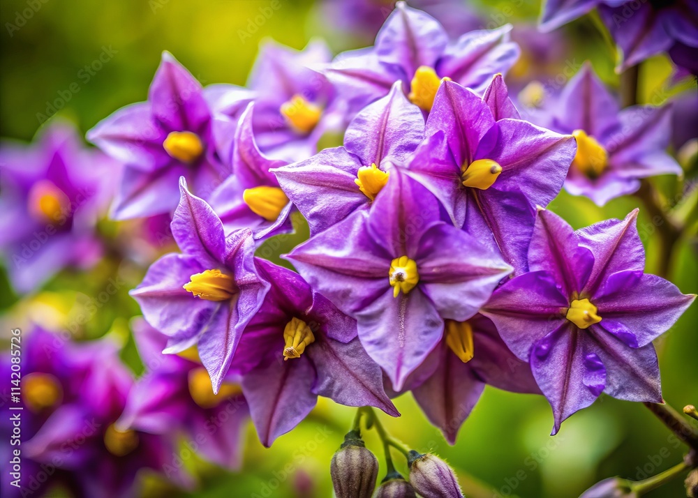 Macro Photography: Potato Vine Flowers Blooming - Eye-Level Close-Up Macro Photography: Potato Vine Flowers Blooming - Eye-Level Close-Up