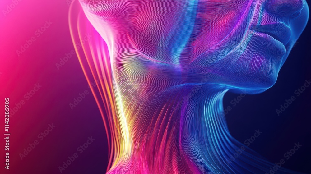 Elegant curves of a neck radiating holographic rainbows, blending elegance and technology Elegant curves of a neck radiating holographic rainbows, blending elegance and technology