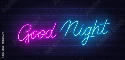 Good Night Neon Sign on brick wall background