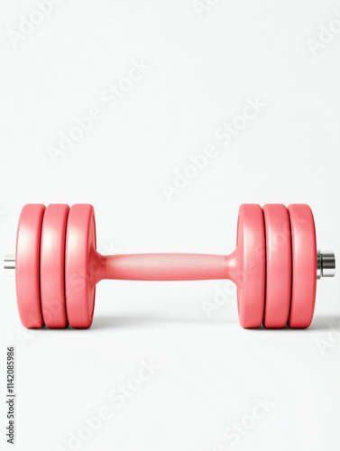 A pink dumbbell rests on a white surface, symbolizing fitness and strength training.