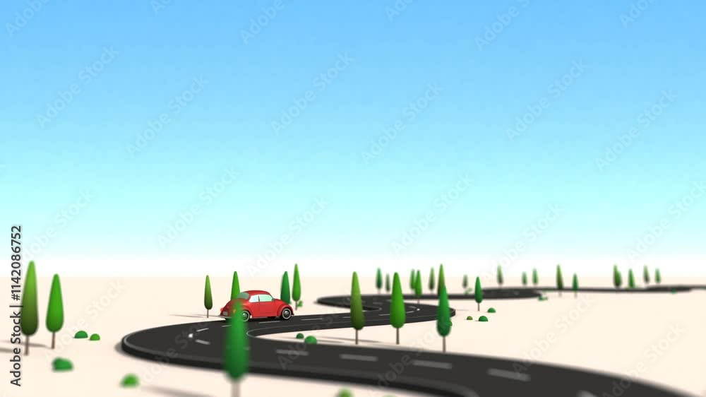Animation of a red car running around a curve.
It runs forever without interruption.