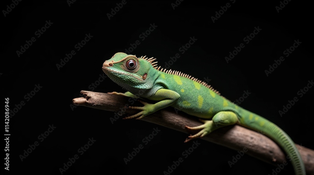Hyper-Realistic Macro Photograph of a Perched Iguana Resting on a Branch Hyper-Realistic Macro Photograph of a Perched Iguana Resting on a Branch
