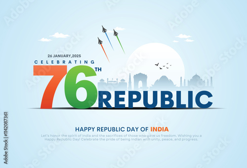 76th Happy Republic Day of India, creative vector background design.