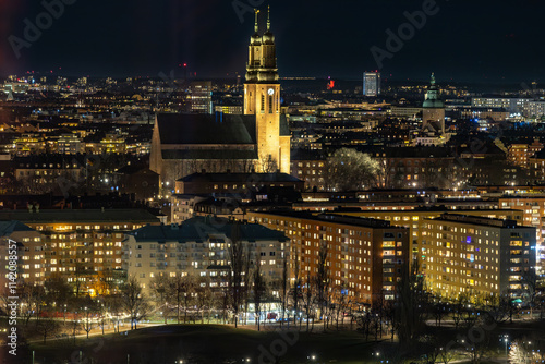 Photography Stockholm, Sweden A night view of the Hogalid Church on Sodermalm