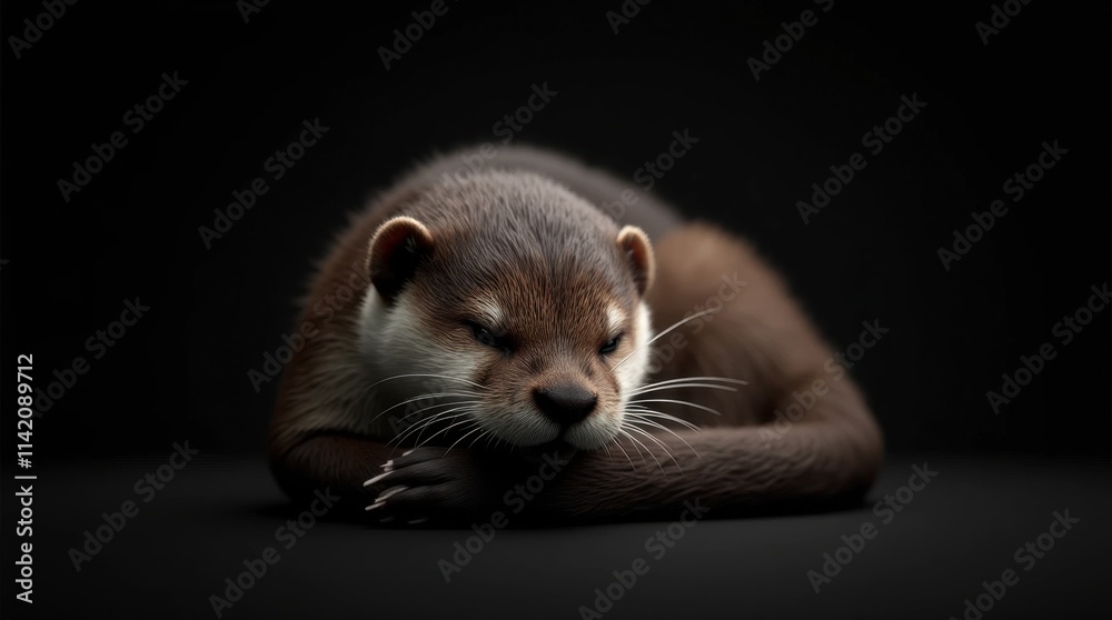 Hyperrealistic Photo of a Curled-up Otter Resting Hyperrealistic Photo of a Curled-up Otter Resting