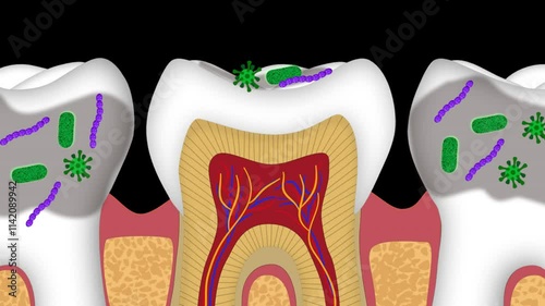 the formation of caries on the teeth