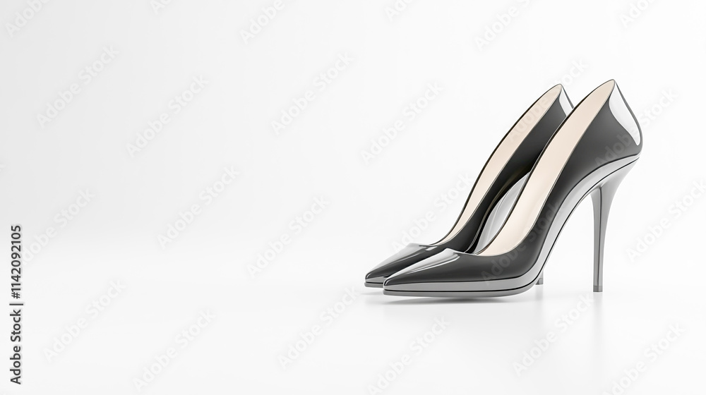 black leather high-heeled shoes on a background with isolated on white backround black leather high-heeled shoes on a background with isolated on white backround