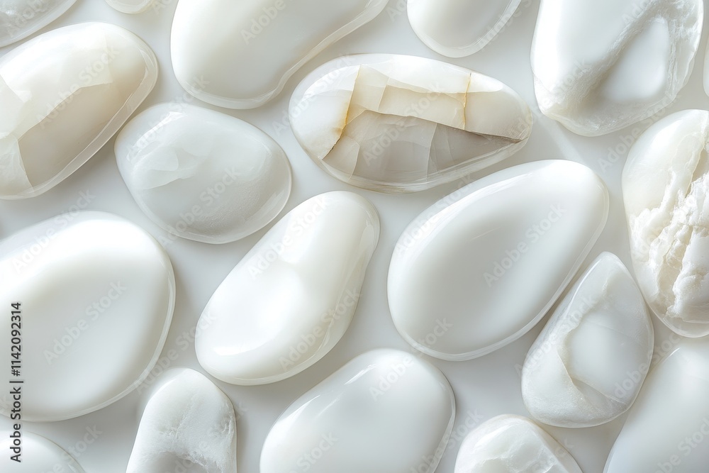 Close-up detail of polished stones, neatly arranged with soft rounded edges and clean surfaces, creating an organic and harmonious background texture Close-up detail of polished stones, neatly arranged with soft rounded edges and clean surfaces, creating an organic and harmonious background texture