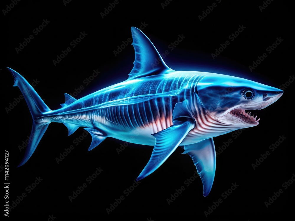 Fototapeta premium Shark: apex marine predator, cartilaginous skeleton revealed through scientific X-ray anatomy.