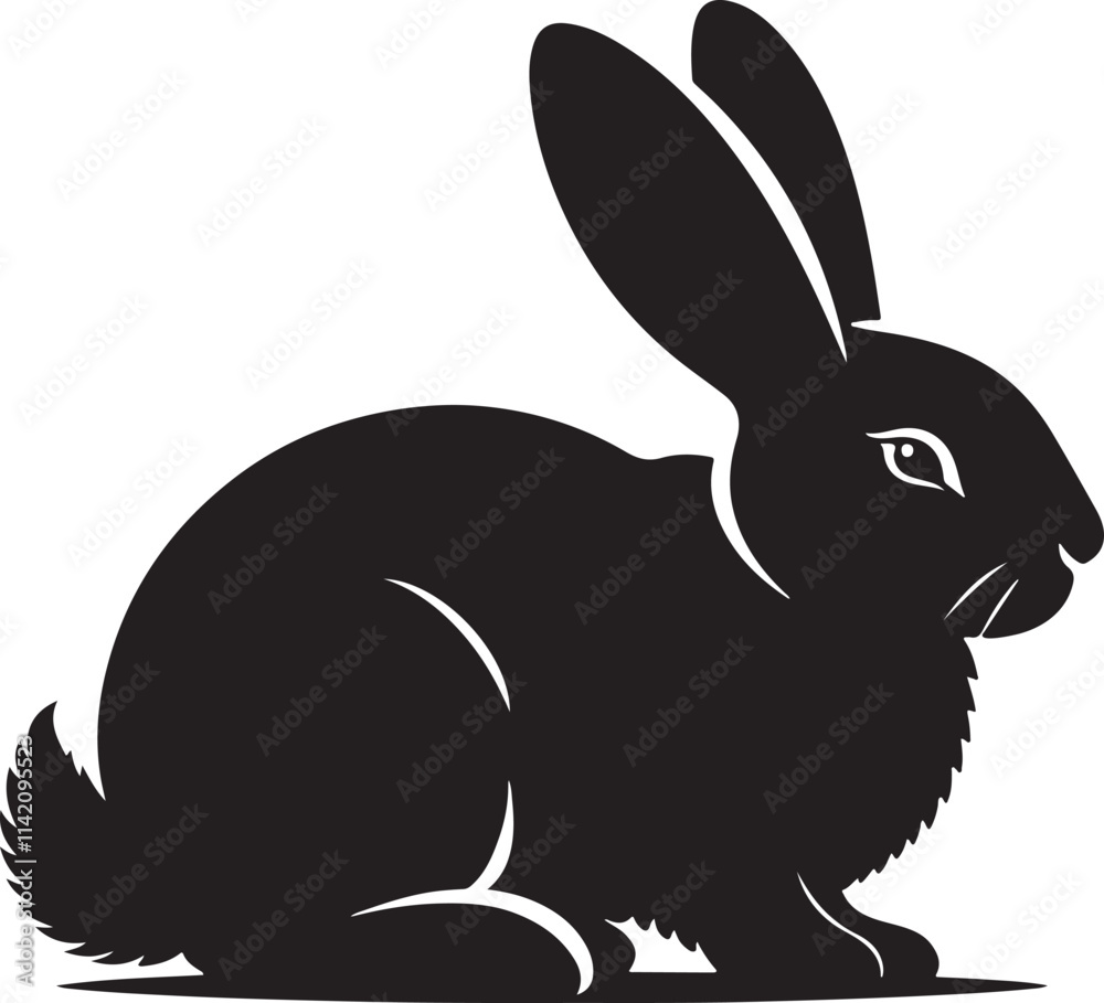Obraz premium Black silhouette of a rabbit isolated on white background. Vector illustration.