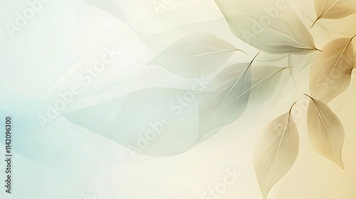 Delicate translucent leaves on a soft pastel background