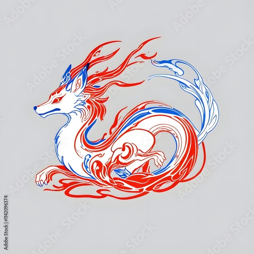 Vibrant mythical fox illustration digital art whimsical environment creative viewpoint fantasy concept photo