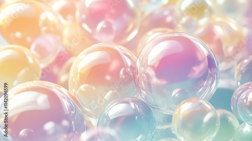 Colorful bubbles floating in soft pastel background. Generative AI