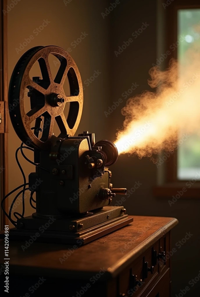 Fototapeta premium Old vintage film projector in dark 