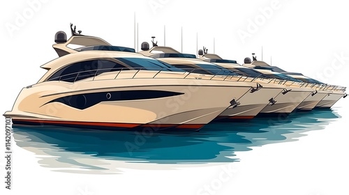 Luxury Yacht Fleet  Docked Motor Boats   Watercraft Illustration photo