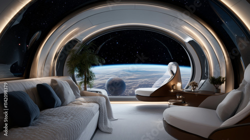 Wallpaper Mural Cosmic lounge with panoramic view of Earth and space in a futuristic spacecraft setting Torontodigital.ca