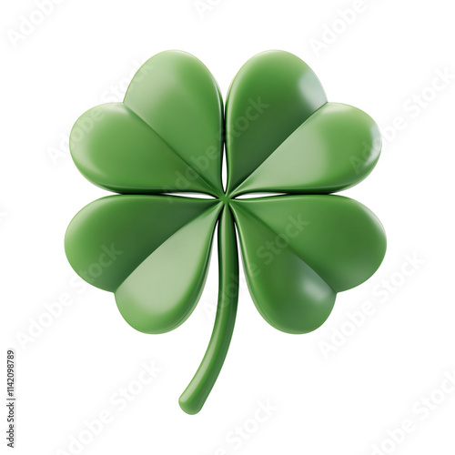 Detailed 3D Cartoon Shamrock Leaf Icon on Minimalist White Background