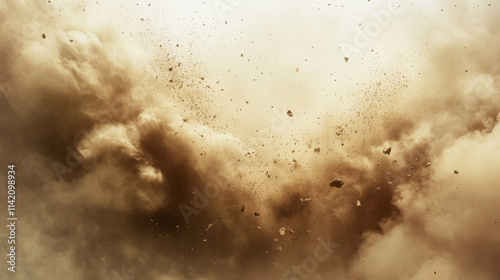 Desert sandstorm, brown dusty cloud or dry sand flying with gust of wind, big explosion realistic texture vector illustration isolated on transparent background photo