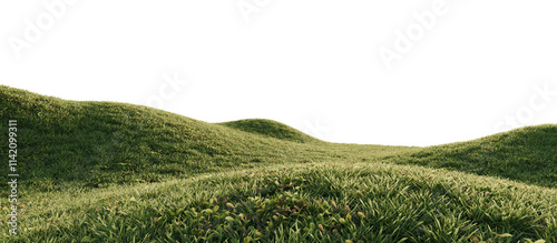 Hills with grass on a transparent background. 3D rendering