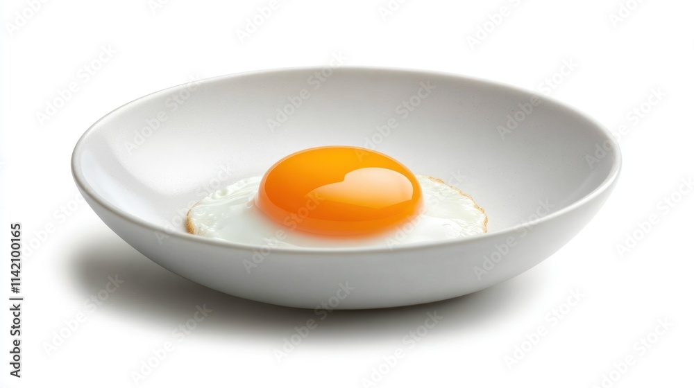 A fried egg on a white plate. A fried egg on a white plate.