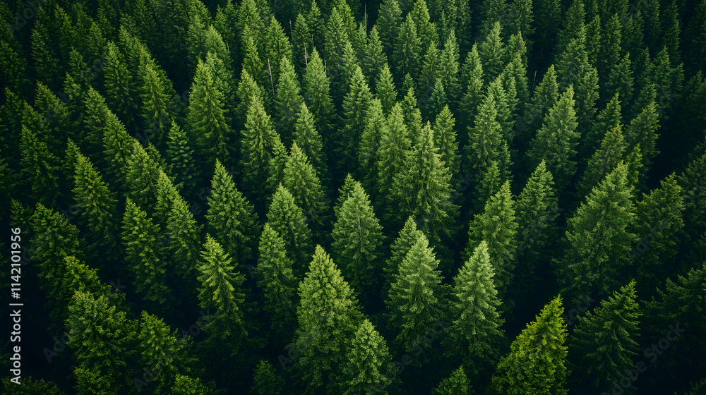 Aerial View Of A Dense Evergreen Forest With Lush Green Foliage Creating A Natural Carpet Of Trees. Generative AI Aerial View Of A Dense Evergreen Forest With Lush Green Foliage Creating A Natural Carpet Of Trees. Generative AI