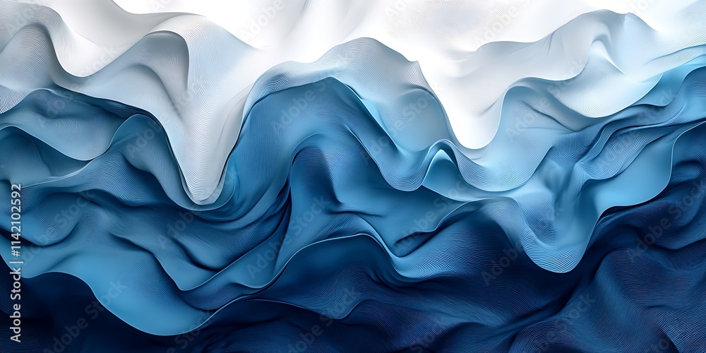 Obraz premium Abstract blue and white wavy fabric texture background.