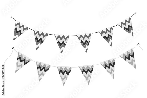 Triangular Pennant garland on string in trendy monochrome. Black Day Festive design elements Set 2